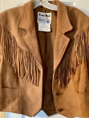 12 L 1970s Fringed Suede Biker Jacket American Eagle Theme Tan Super Condition